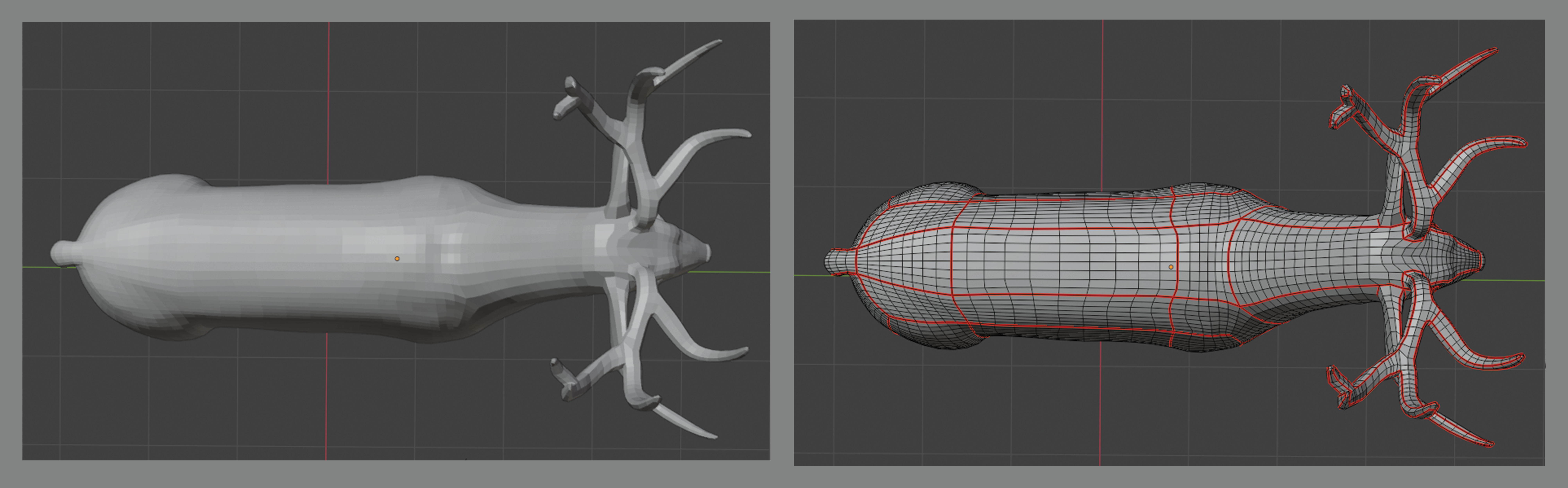Front and back of model Uta's Hands, left with base material, right showing typology